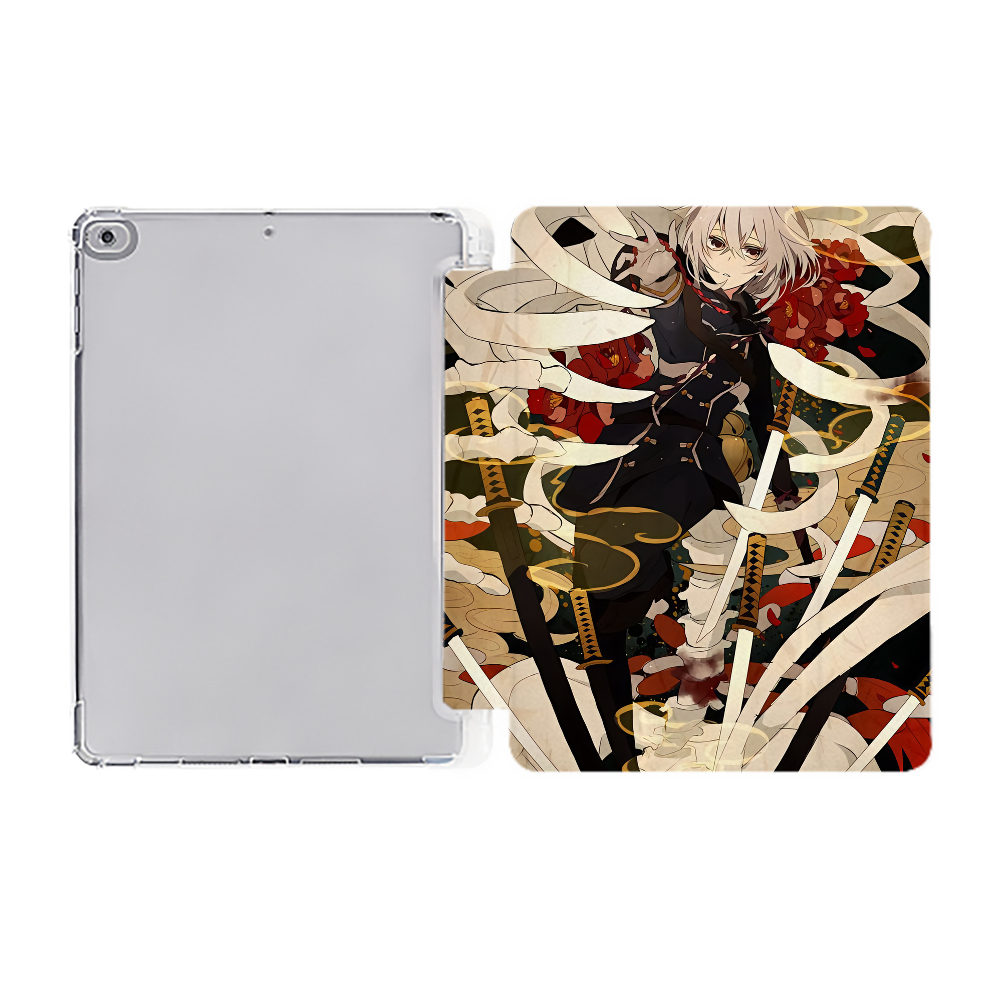 （画像用） 刀剣乱舞 Touken Ranbu IPad ケース ペン収納付き 三つ折りスタンド PUレザー×シリコン 対応機種9.5/10.5/10.9インチ